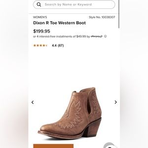 Ariat Dixon R Toe Western Boot Size: 7 (Women)